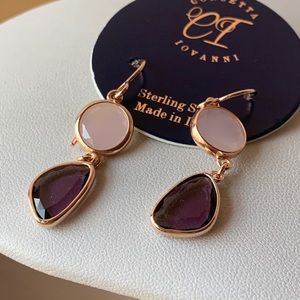 Sterling Silver Gold Plated Pink Quartz Earrings